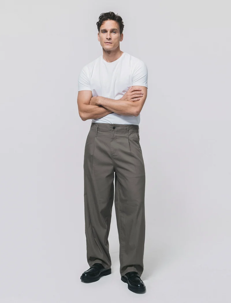 Pantaloni Chino Wide Leg in Twill - Verde kaki