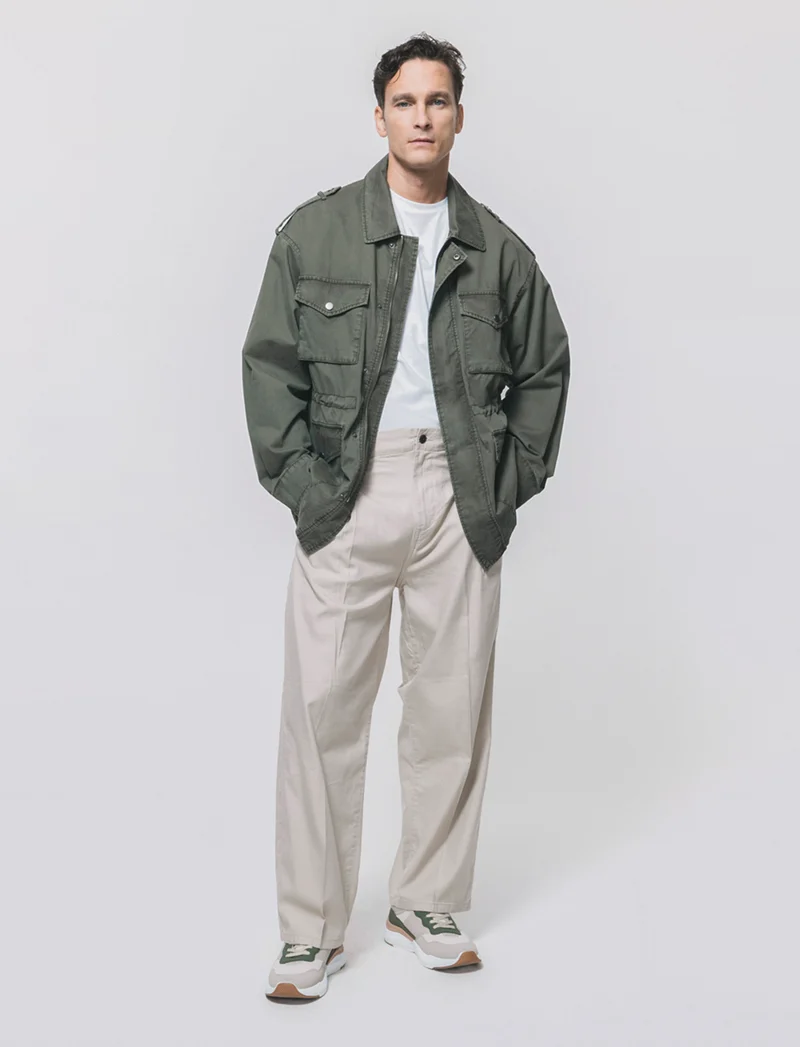 Pantaloni Chino Wide Leg in Twill - Sabbia