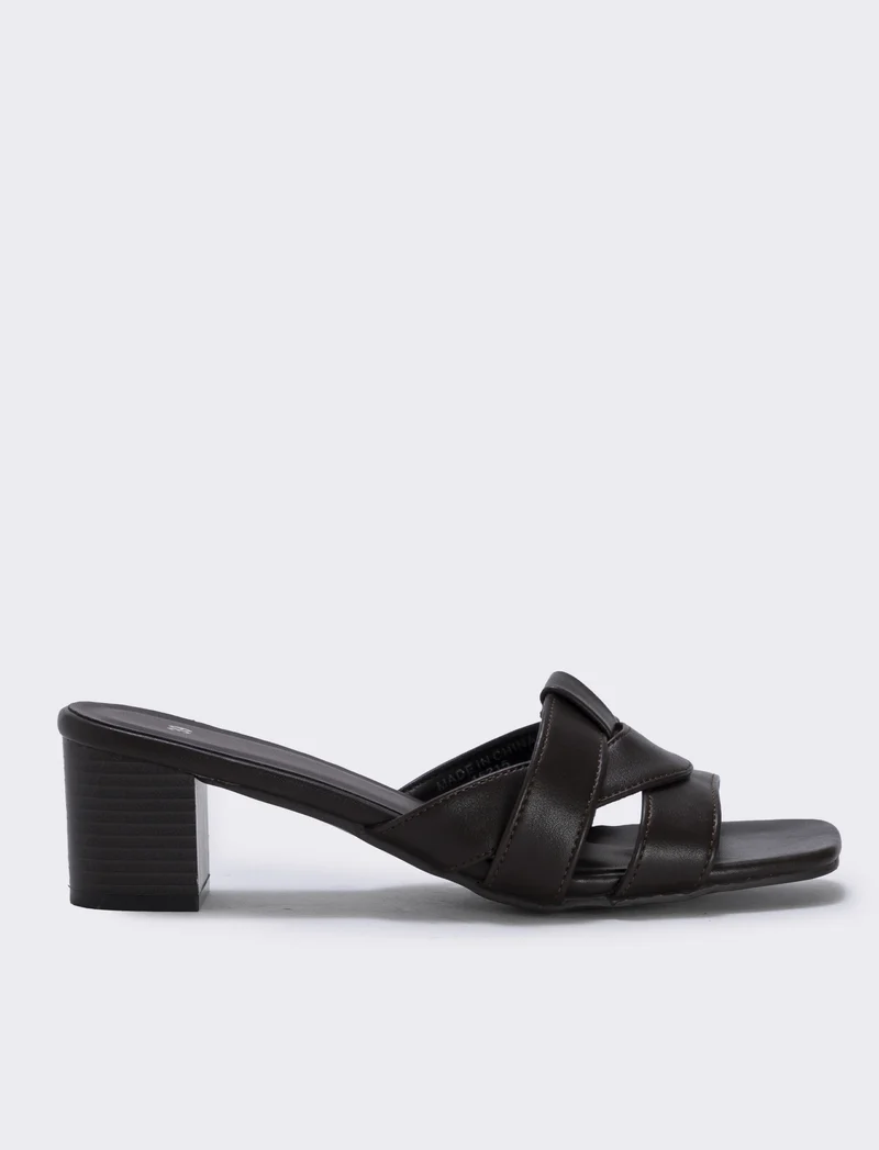 Mule in poliuretano con tacco effetto legno - Testa di moro