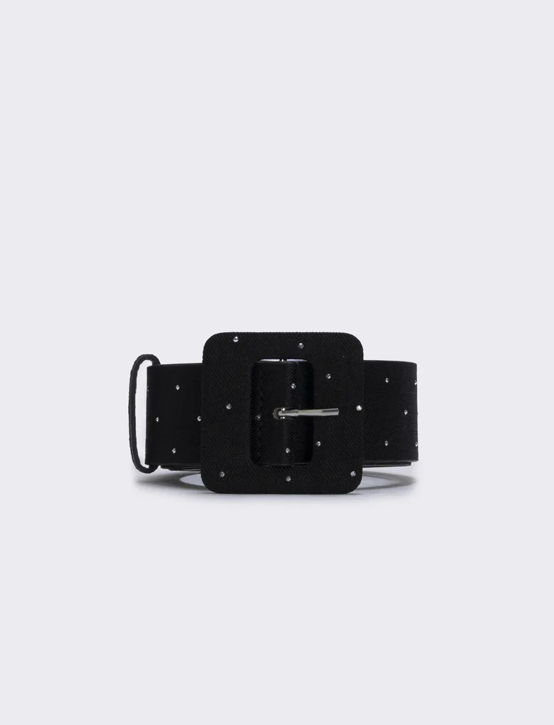 Cintura strass con fibbia quadrata elegante - Nero