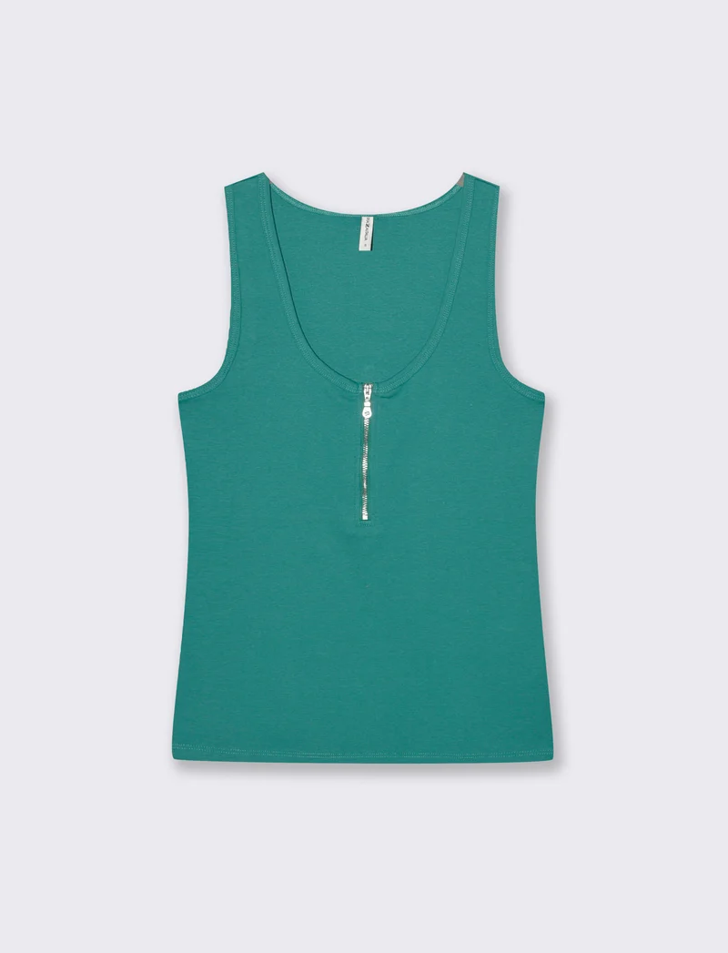 Canotta a coste con zip - Verde smeraldo