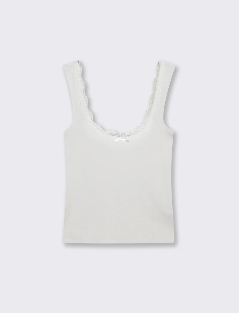 Top in cotone con scollo madonna e fiocco - Bianco