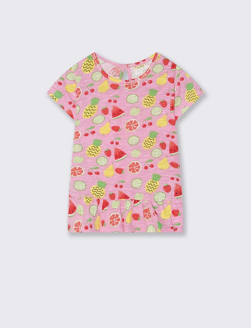 Maglietta a fantasia girocollo manica corta - Rosa