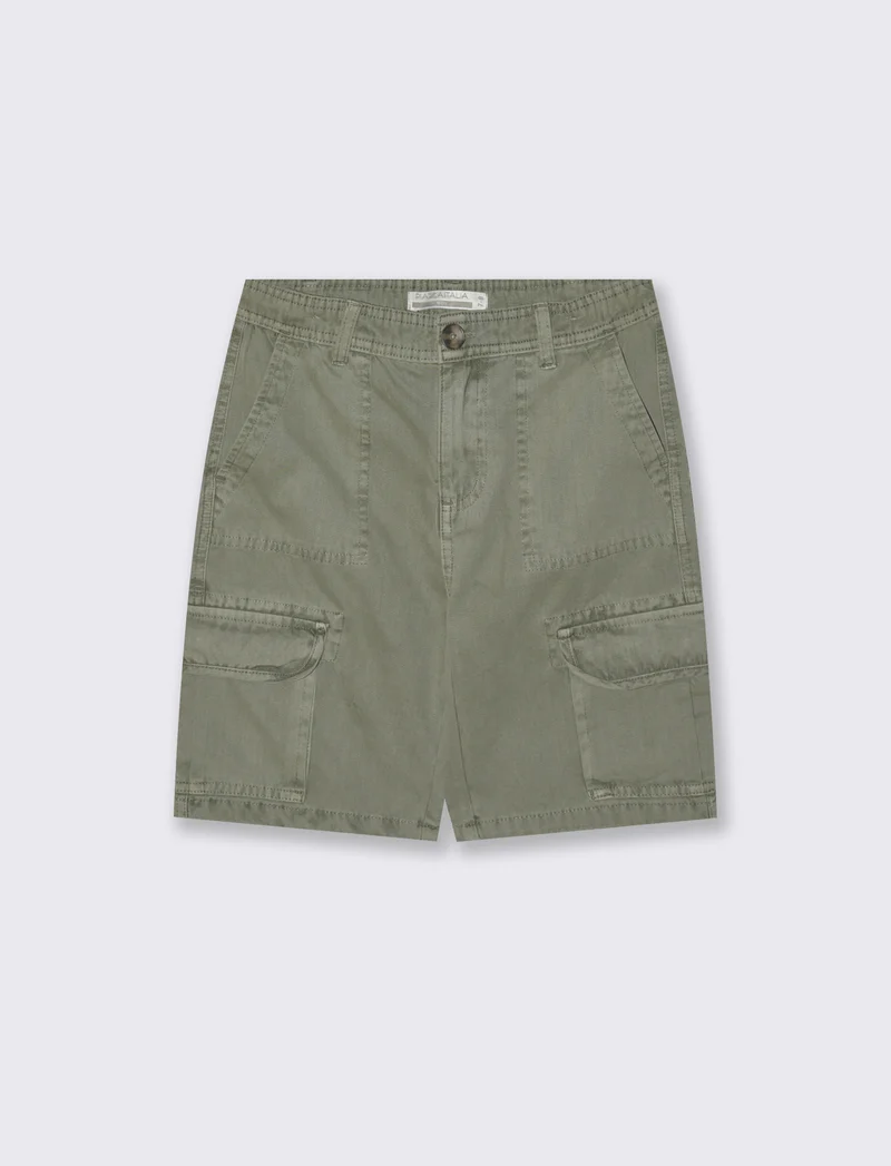 Bermuda in twill con tasconi e tasche - Verde