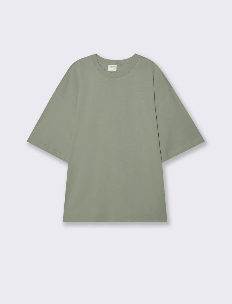 T-shirt boxy fit in cotone girocollo - Verde salvia