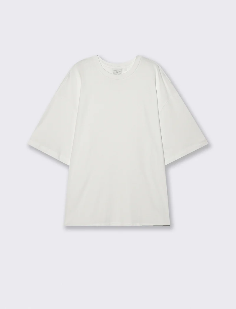 T-shirt boxy fit in cotone girocollo - Bianco