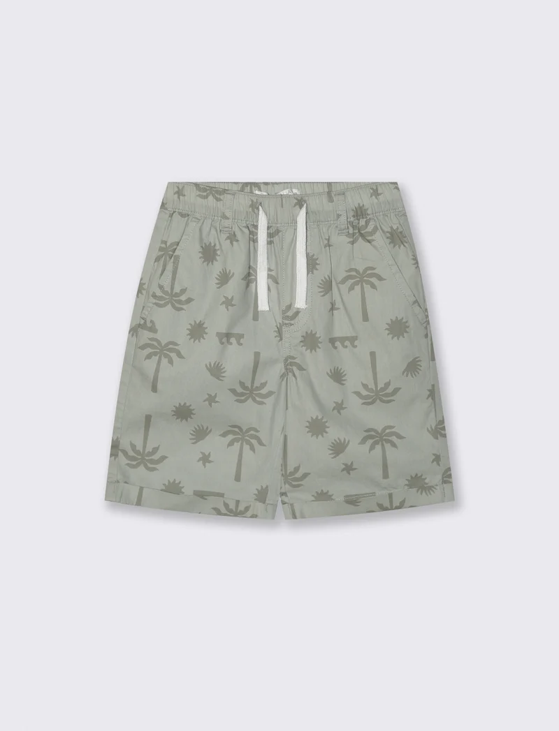 Short in cotone stampato con lacci - Verde salvia