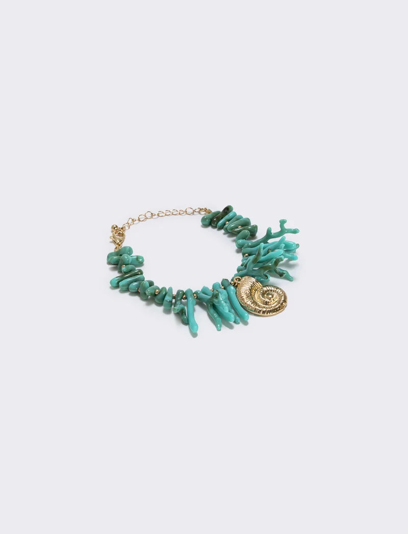 Bracciale in coralli e conchiglia - Verde acqua