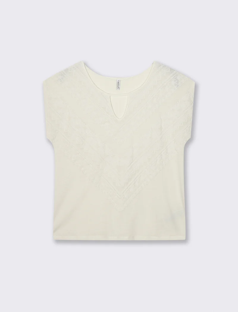 T-Shirt Manica Corta con Apertura al Collo - Avorio