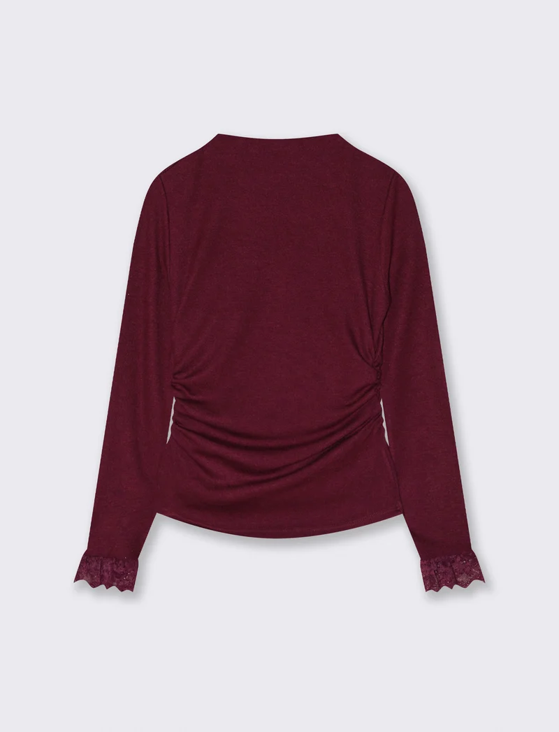 Tshirt manica lunga con pizzo a fondo manica - Bordeaux