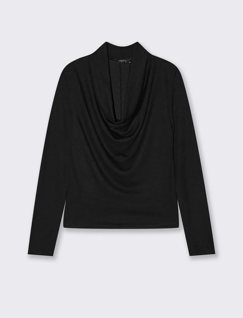 Maglia in tessuto morbido con scollo drappeggiato - Nero