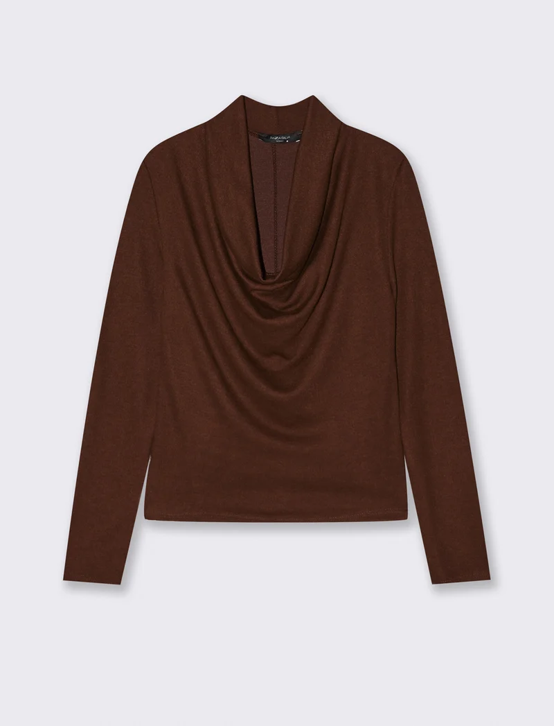 Maglia in tessuto morbido con scollo drappeggiato - Moro