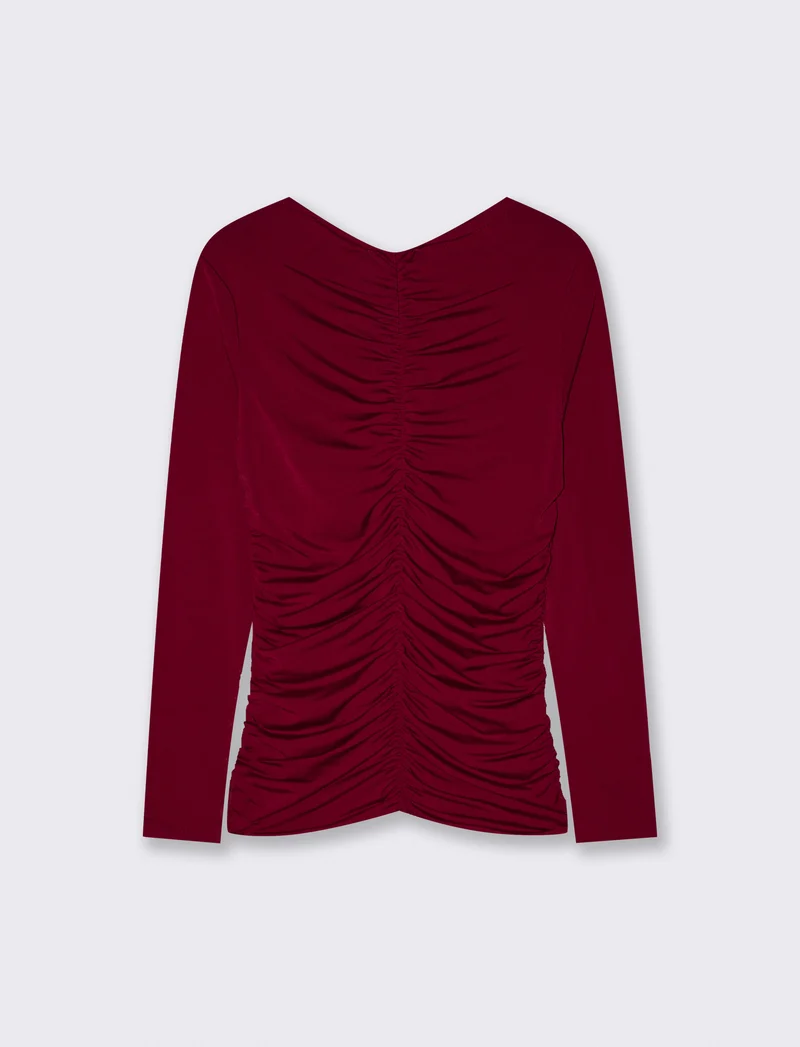 Tshirt elastica manica lunga con arriccio - Bordeaux