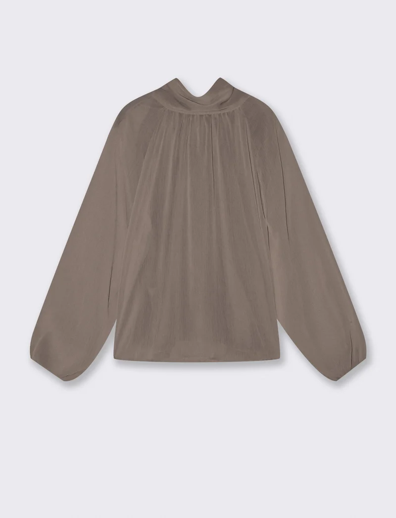 Casacca in tessuto leggero con fiocco al collo - Grigio fango