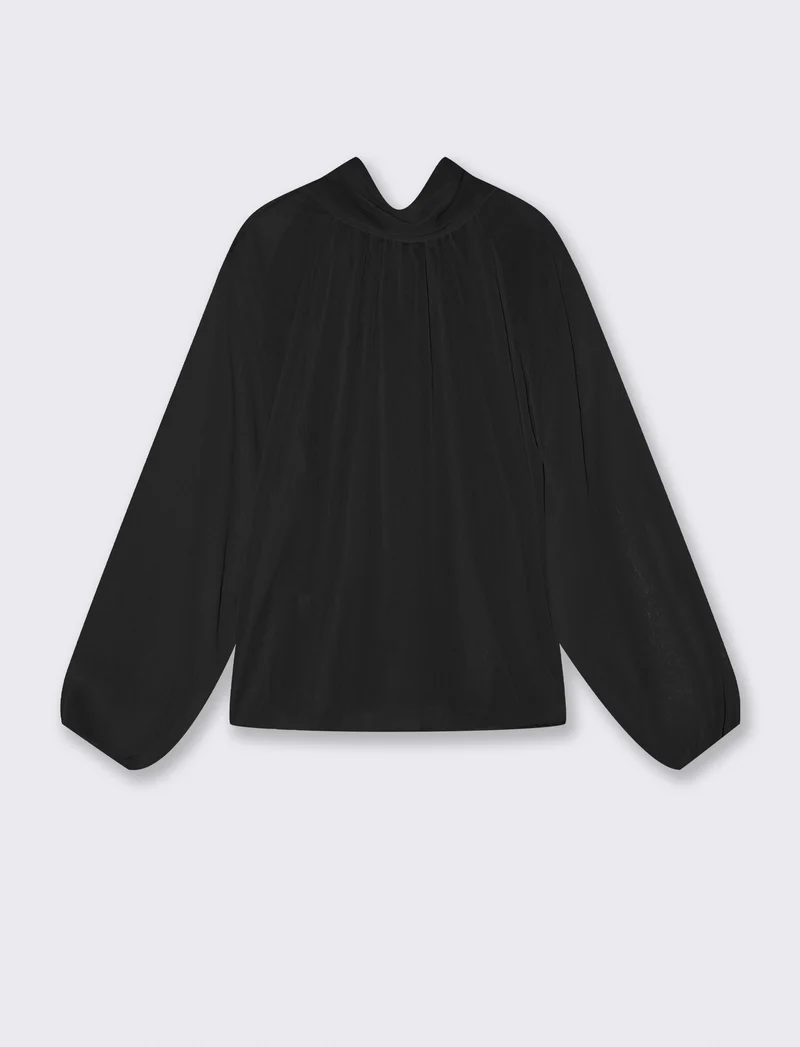 Casacca in tessuto leggero con fiocco al collo - Nero
