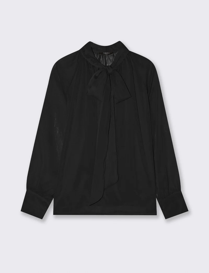 Casacca in tessuto leggero con fiocco al collo - Nero