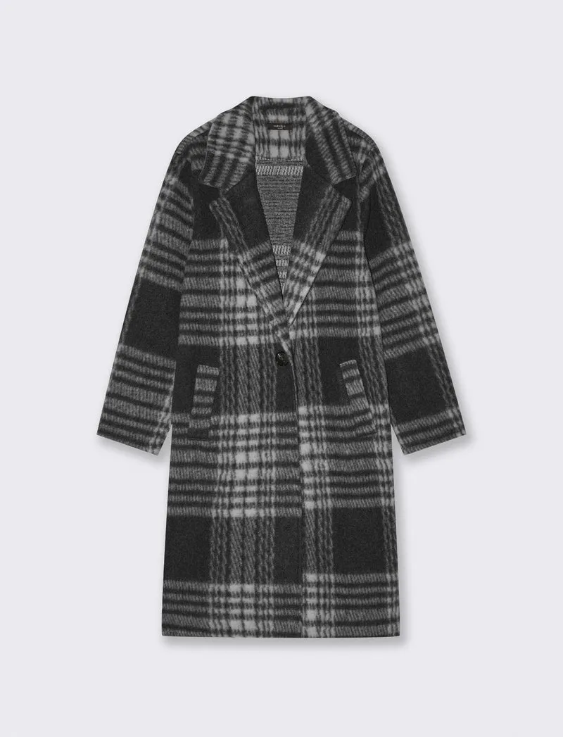 Cappotto over in tessuto a quadro - Nero