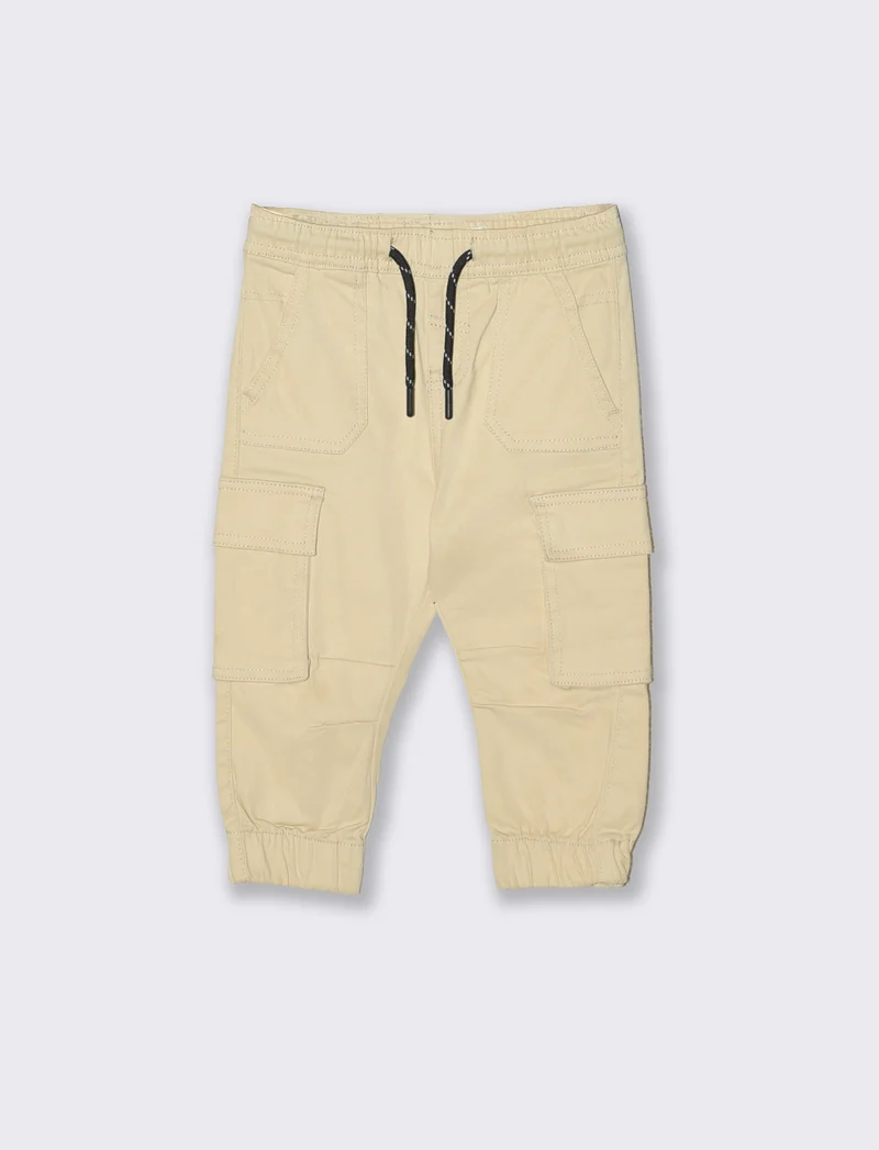 Pantaloni cargo con elastico e coulisse - Beige