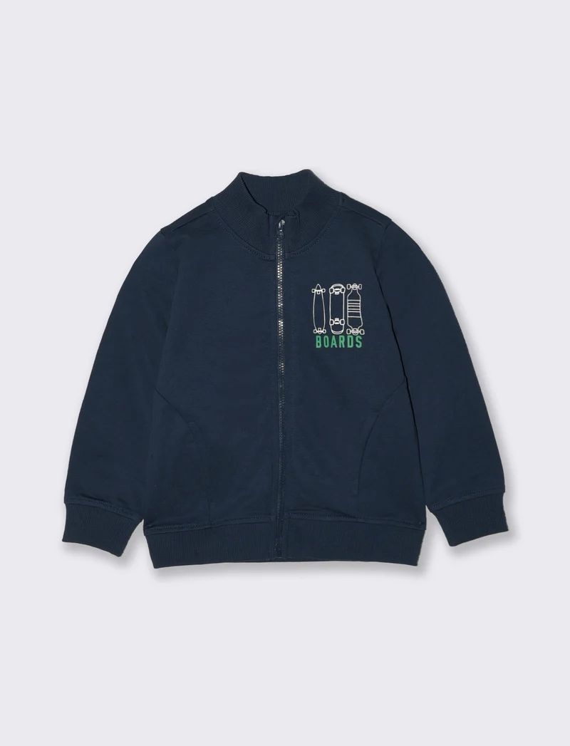 Felpa basica con zip e stampa petto - Blu