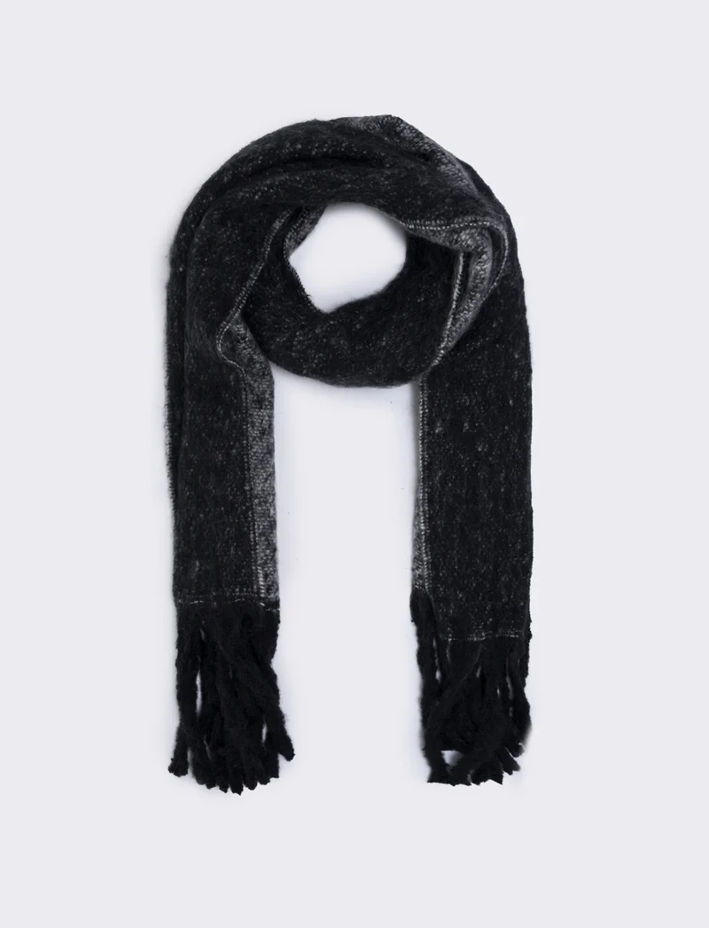 Sciarpa tinta unita con frange - Nero