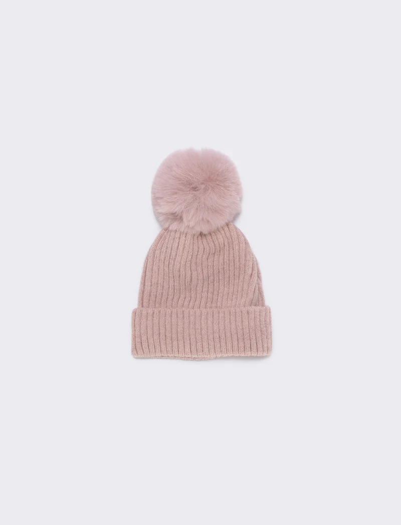 Cappello bambina con pon pon in ciniglia - Rosa