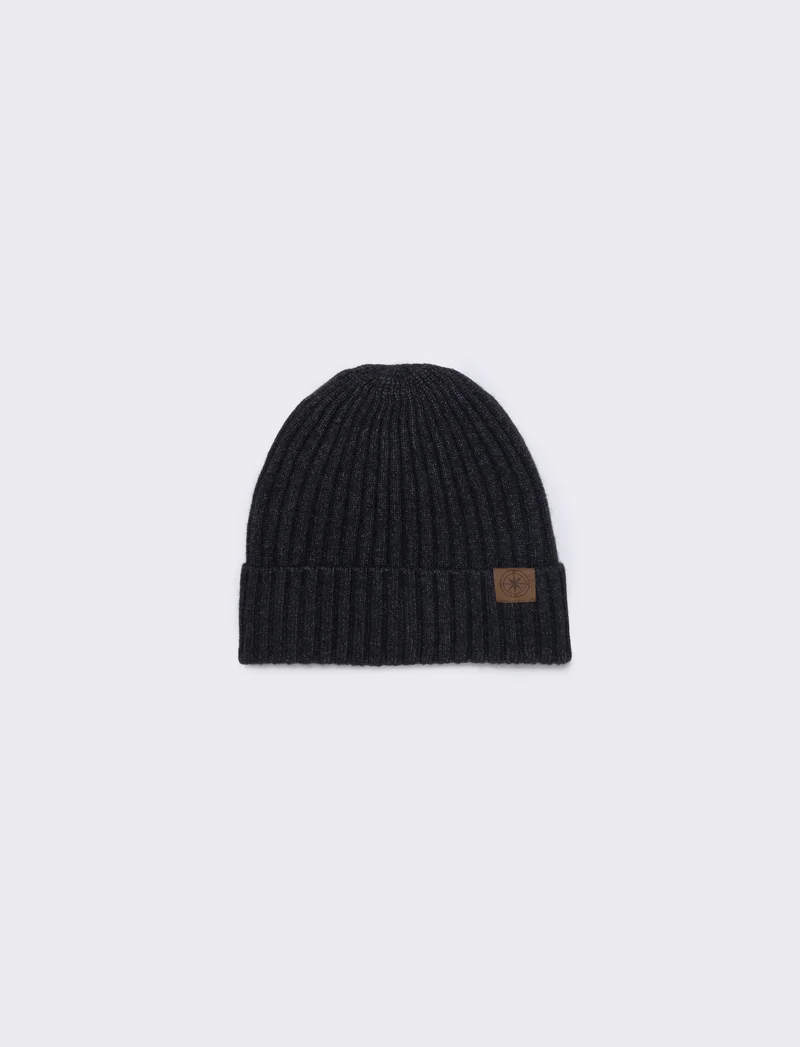Cappello cuffia con risvolto a coste - Grigio