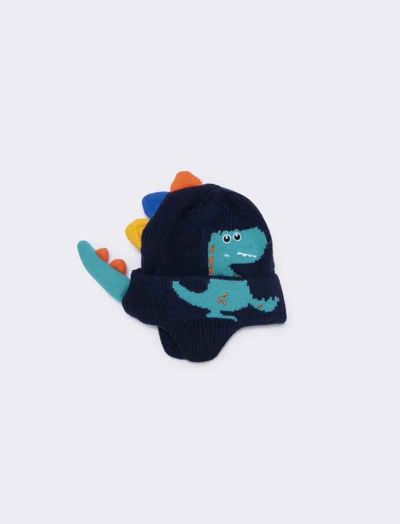 Cappello bambino modello peruviano con dinosauro - Blu