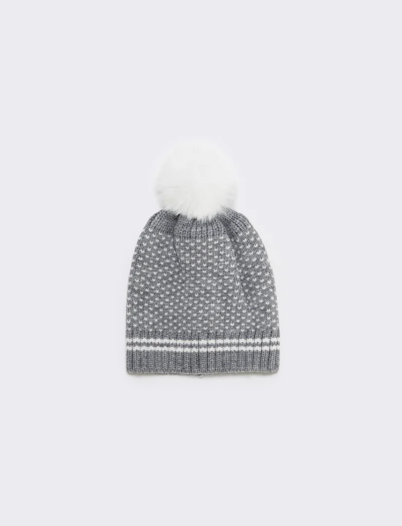 Cappello neonato con pon pon - Grigio
