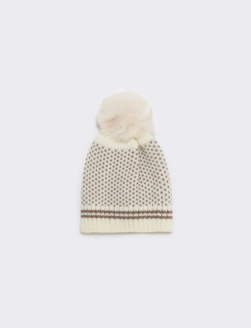 Cappello neonato con pon pon - Bianco sporco
