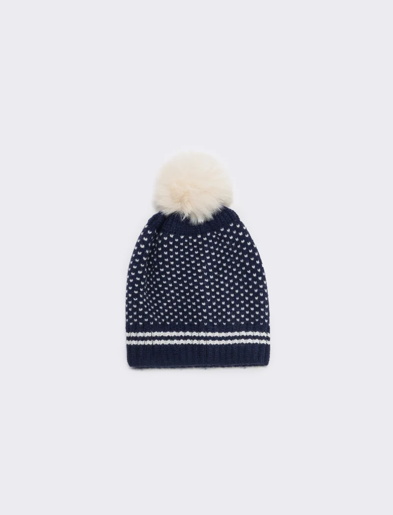 Cappello neonato con pon pon - Blu