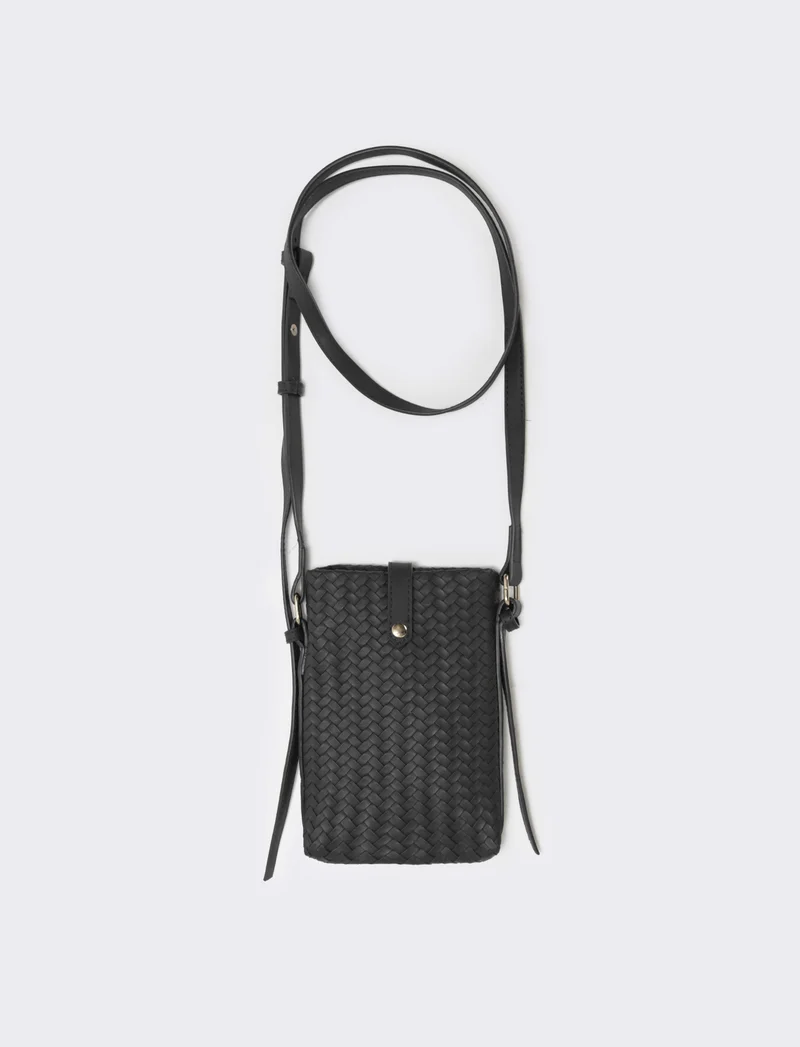 Portacellulare intrecciato con tracolla elegante - Nero