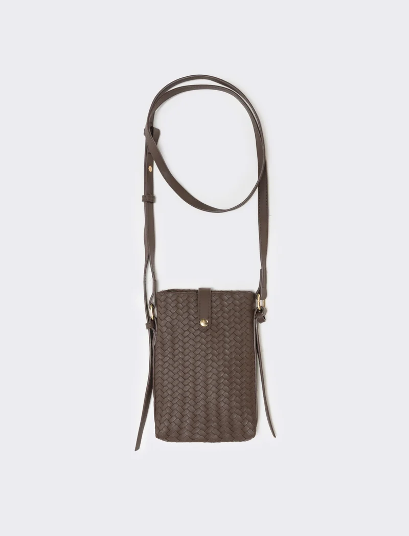 Portacellulare intrecciato con tracolla elegante - Moro