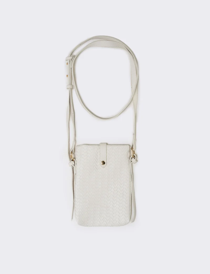 Portacellulare intrecciato con tracolla elegante - Bianco
