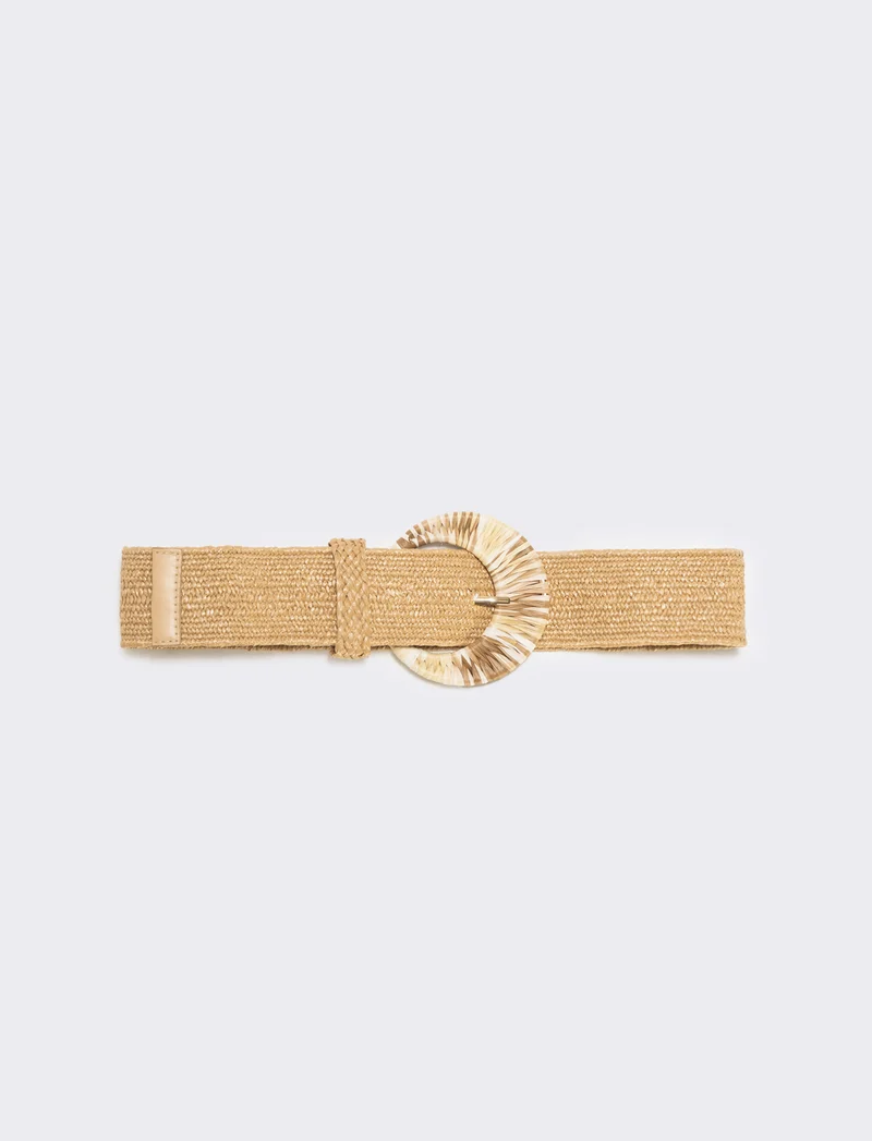 Cintura elastica con fibbia in paglia - Naturale
