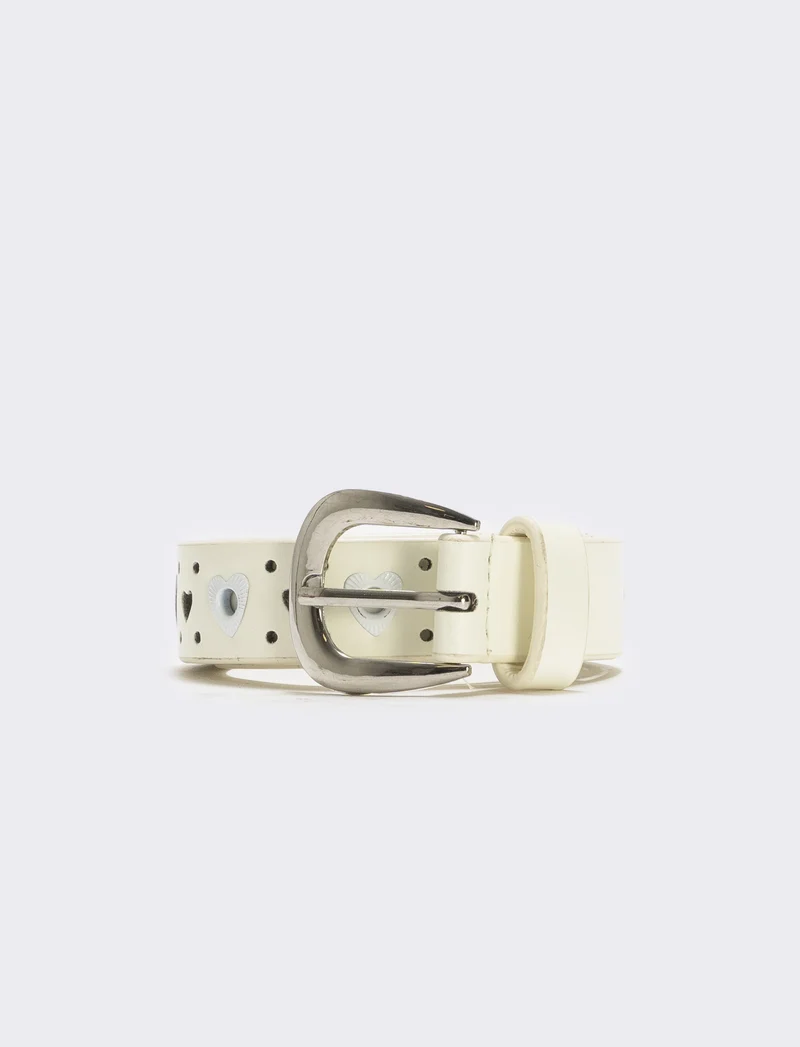 Cintura asole con cuoricini decorativi - Bianco