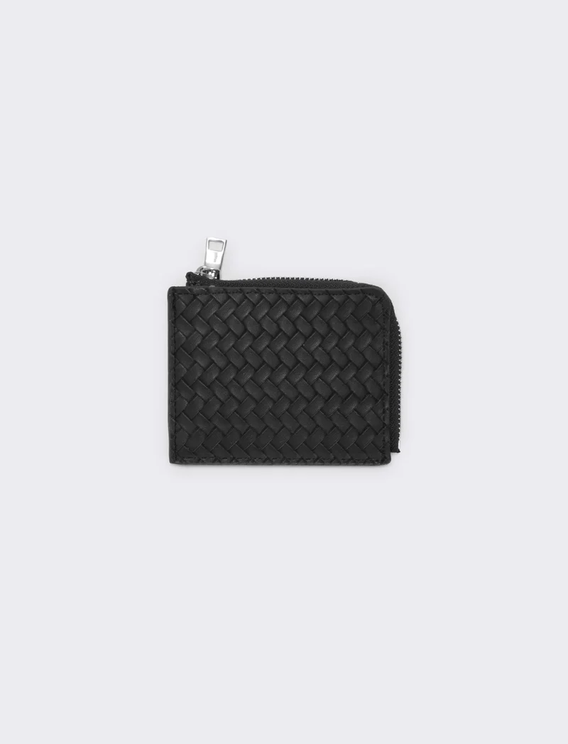 Portafogli intrecciato con zip elegante - Nero