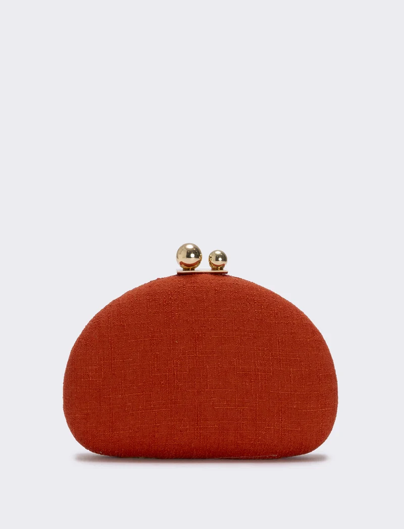 Borsetta clutch rigida mezzaluna in tessuto - Arancio