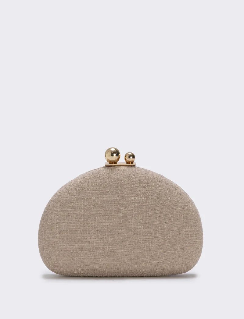 Borsetta clutch rigida mezzaluna in tessuto - Beige