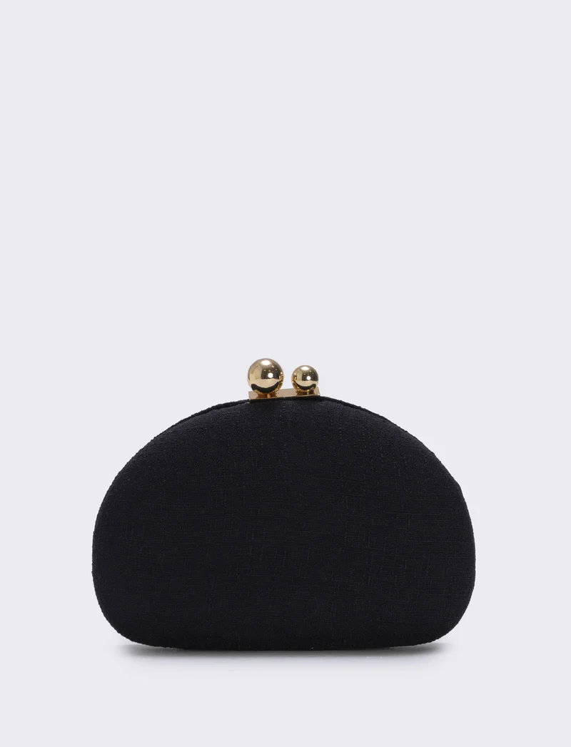 Borsetta clutch rigida mezzaluna in tessuto - Nero