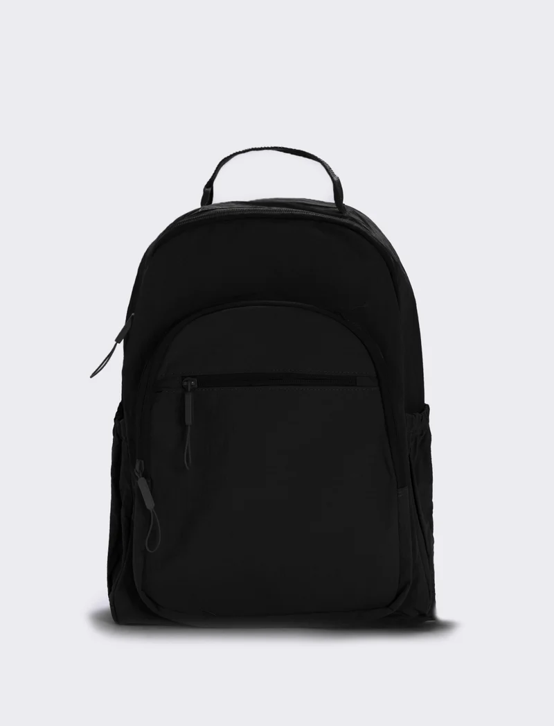Zainetto in nylon con tasca frontale - Nero