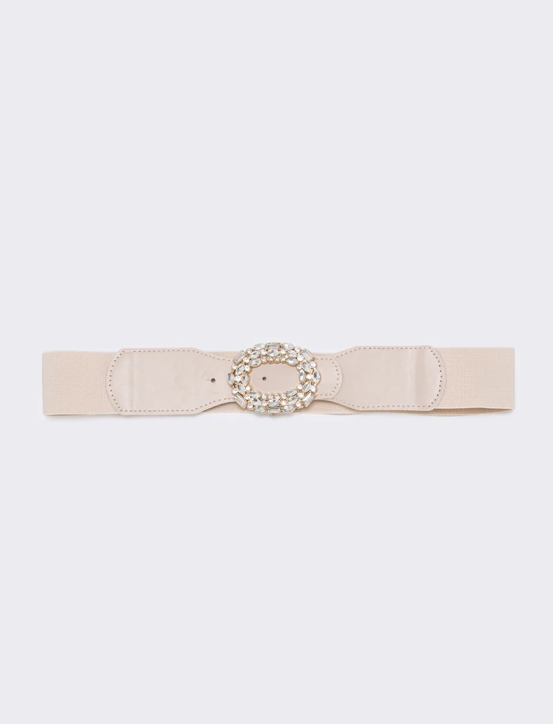 Cintura elastica con fibbia strass - Beige