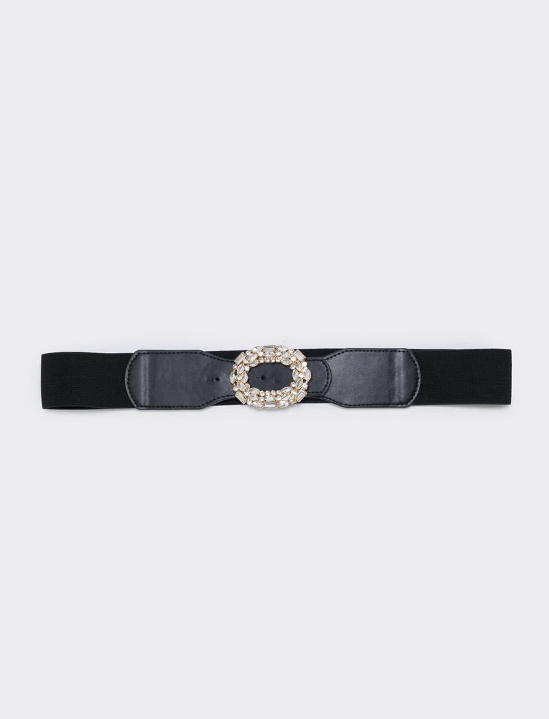 Cintura elastica con fibbia strass - Nero