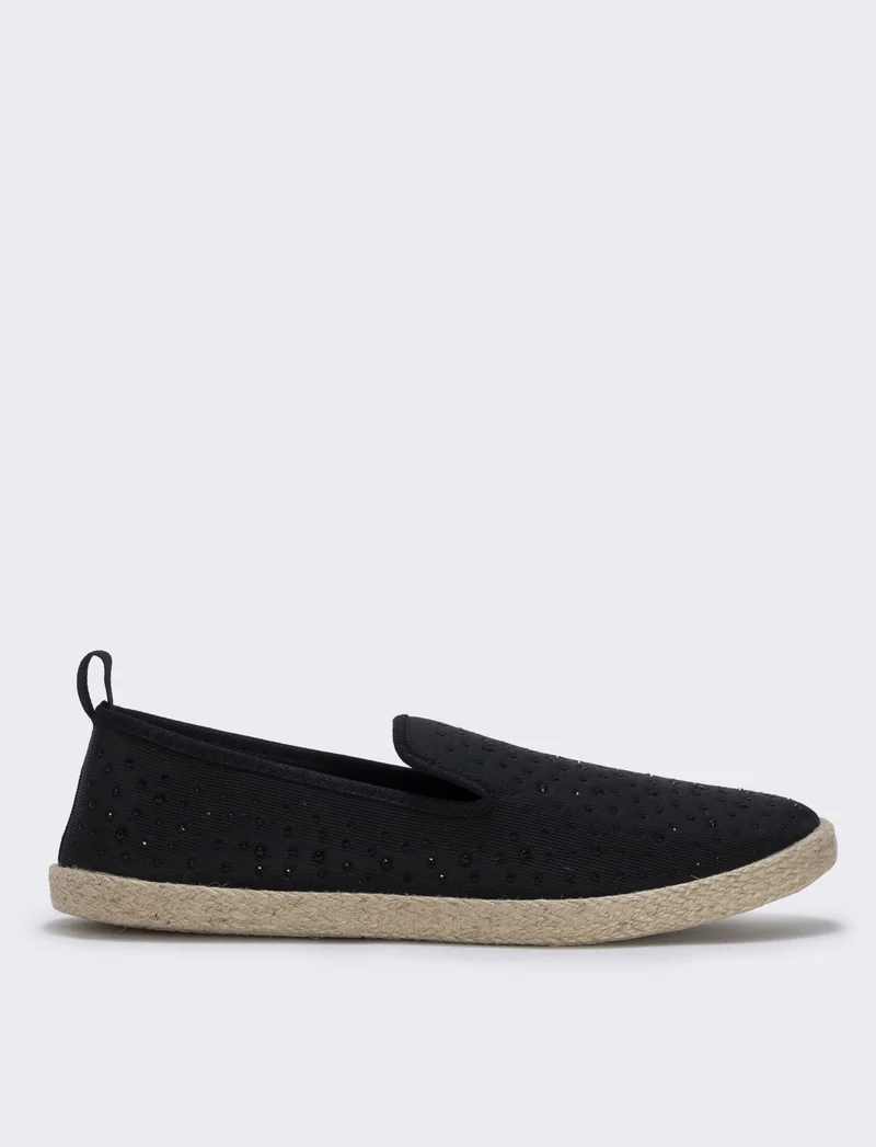 Espadrillas basse in tessuto nero con strass - Nero