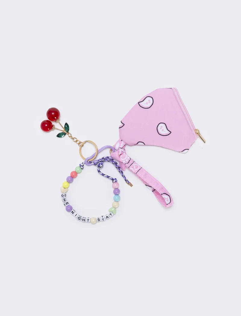 Portamonete cuore paisley con ciondoli - Rosa