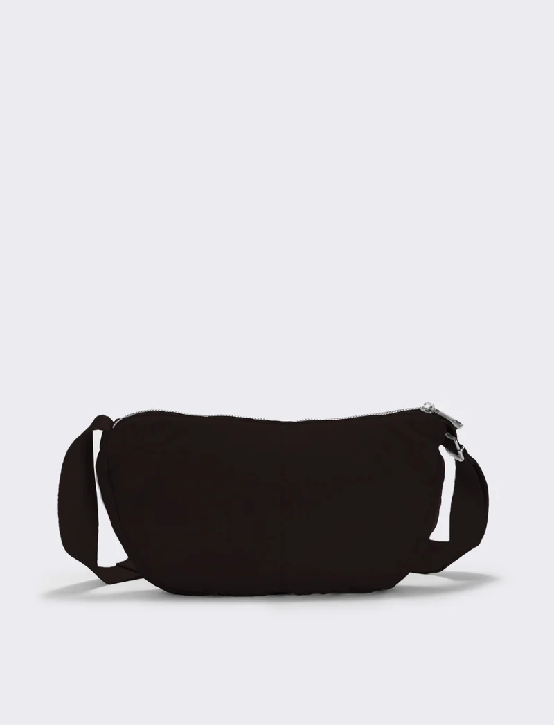Borsa mezzaluna in nylon con tracolla - Moro