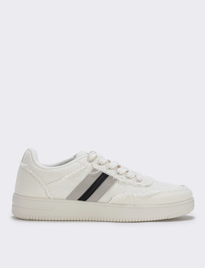 Sneakers bianche in tessuto con contrasto - Beige