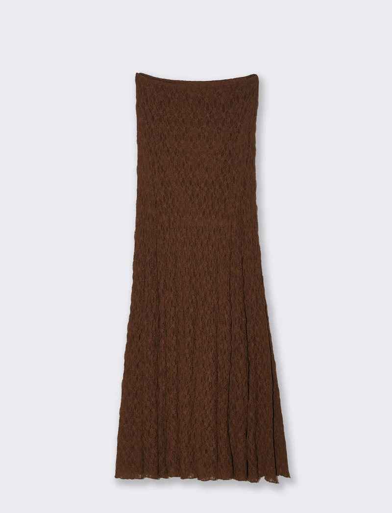 Gonna lunga in pizzo con elastico vita - Marrone cioccolato