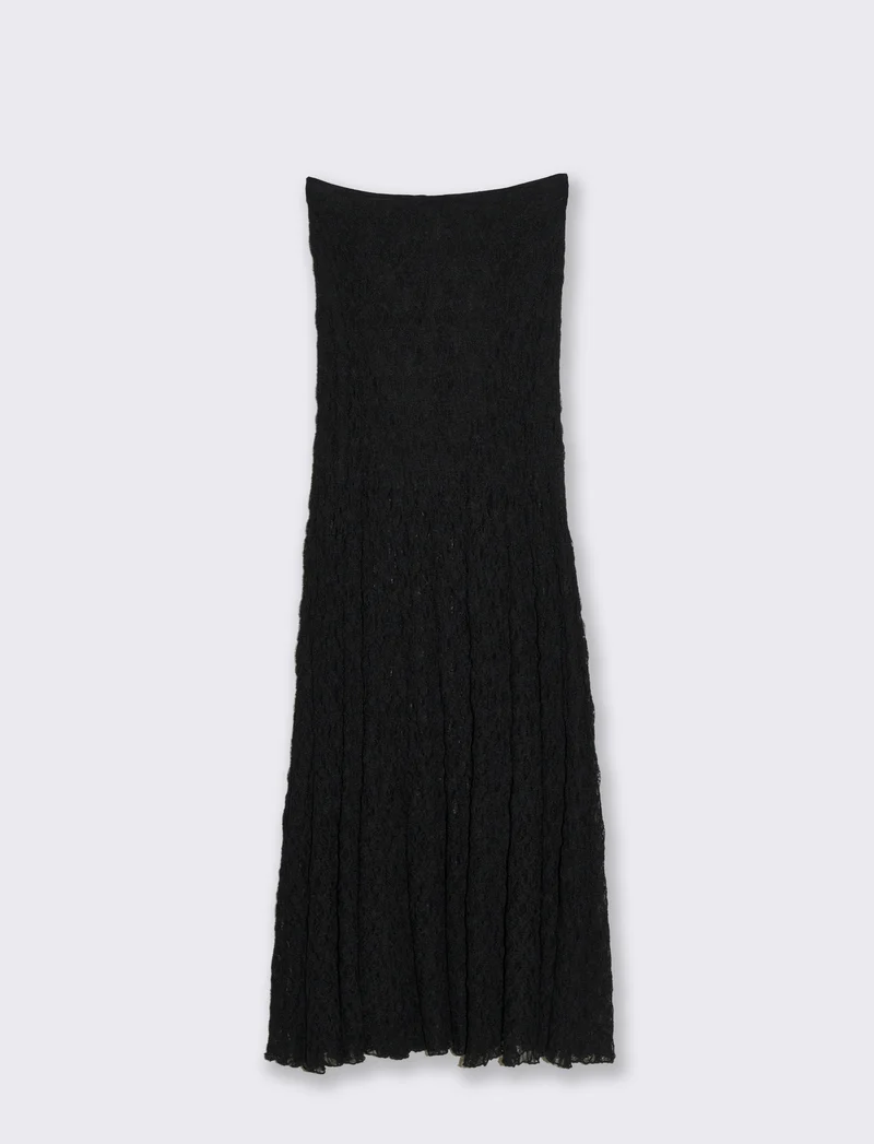 Gonna lunga in pizzo con elastico vita - Nero