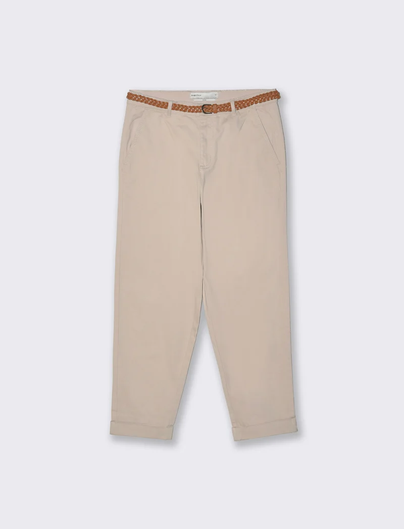 Pantalone con cintura e risvolto elegante - Beige grano