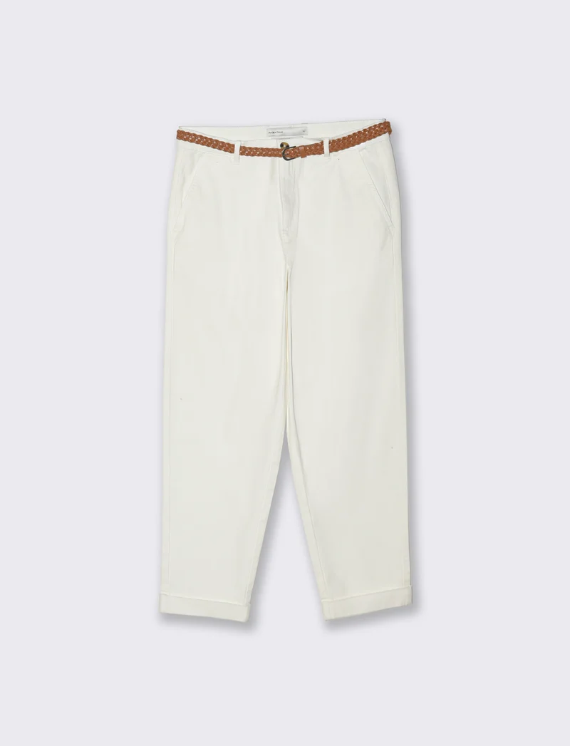 Pantalone con cintura e risvolto elegante - Bianco